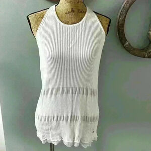 Escada white knit tank with adjustable gold hardware size XL